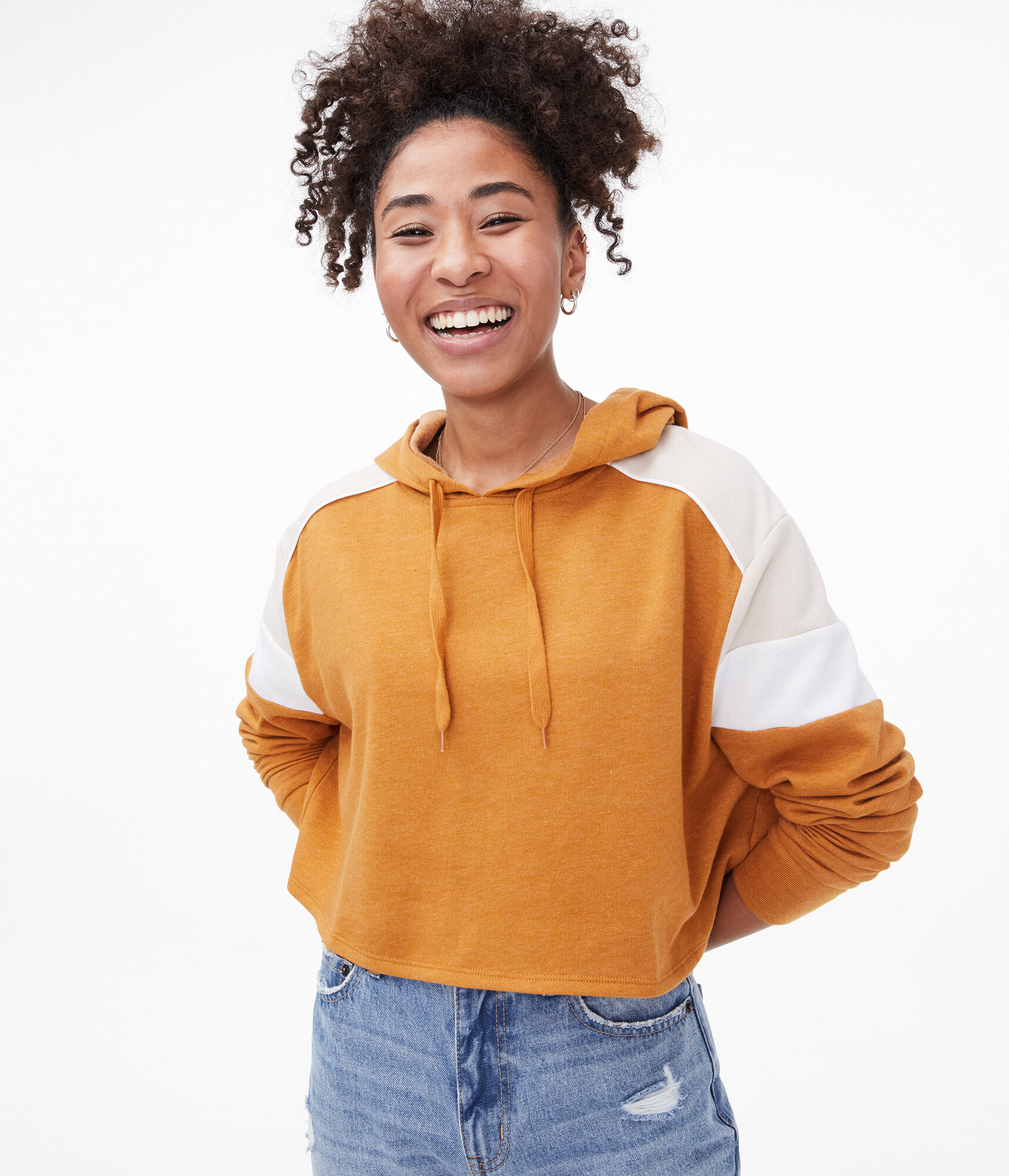 Colorblock Cropped Pullover Hoodie