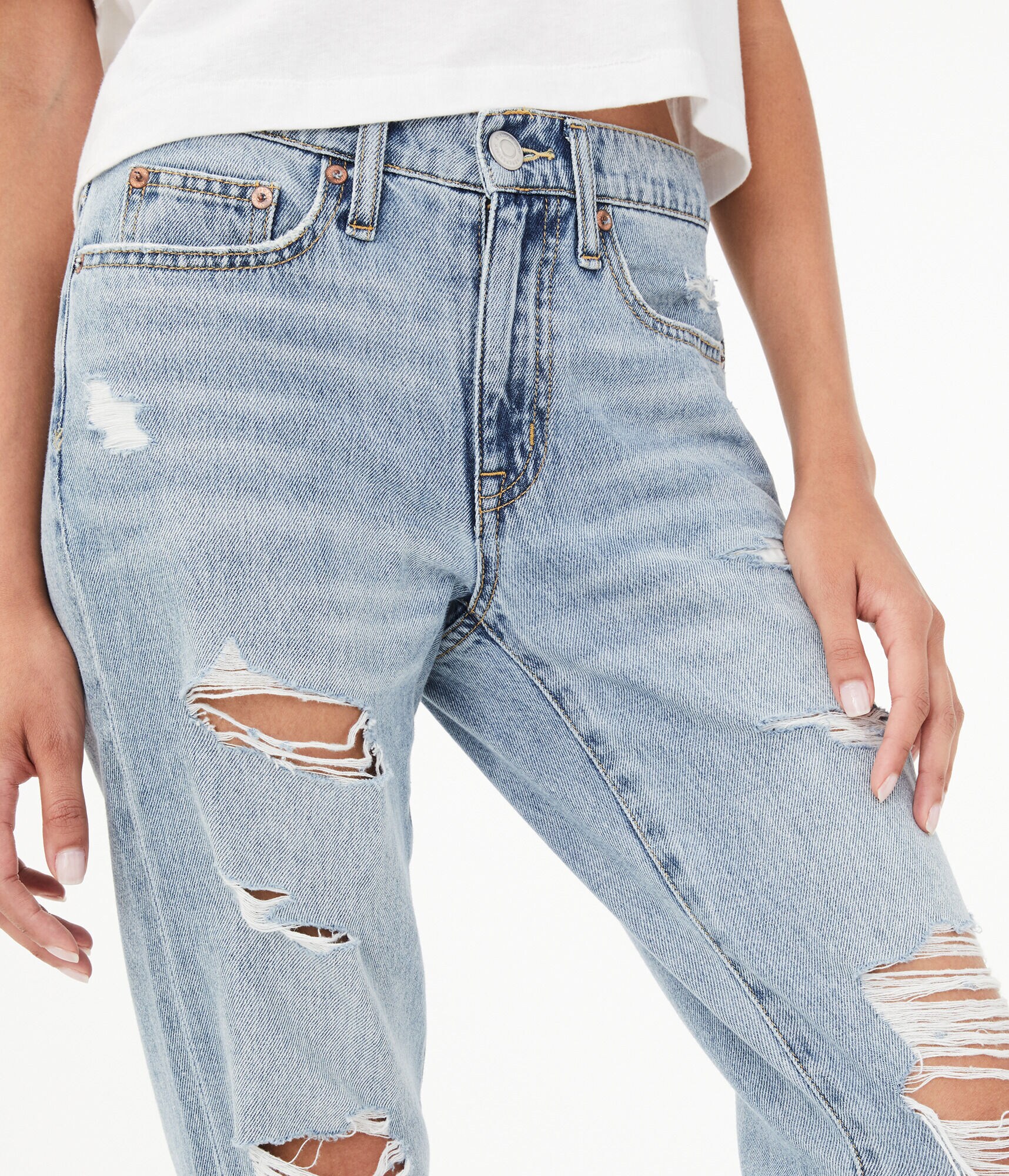 Real Denim Low-Rise Destroyed Boyfriend Ankle Jean