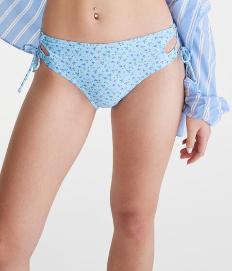 Floral Strappy Mid-Rise Bikini Bottom