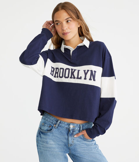 Long Sleeve Brooklyn Rugby Stripe Jersey Polo