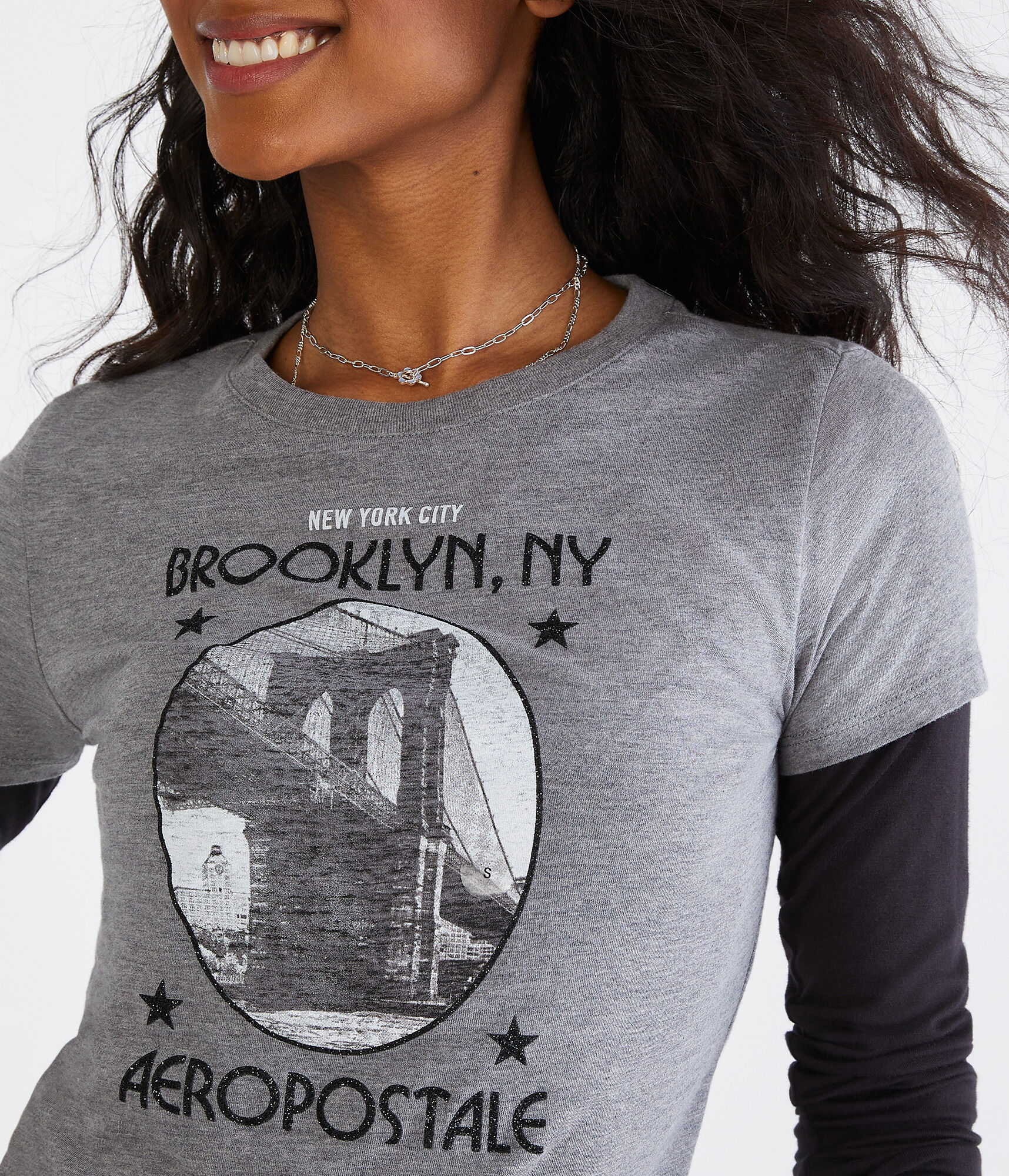 Aeropostale Brooklyn Bridge Glitter Graphic Tee