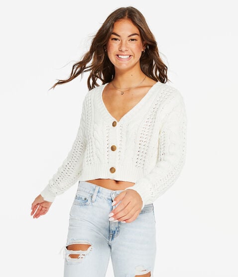 Cable-Knit V-Neck Cardigan