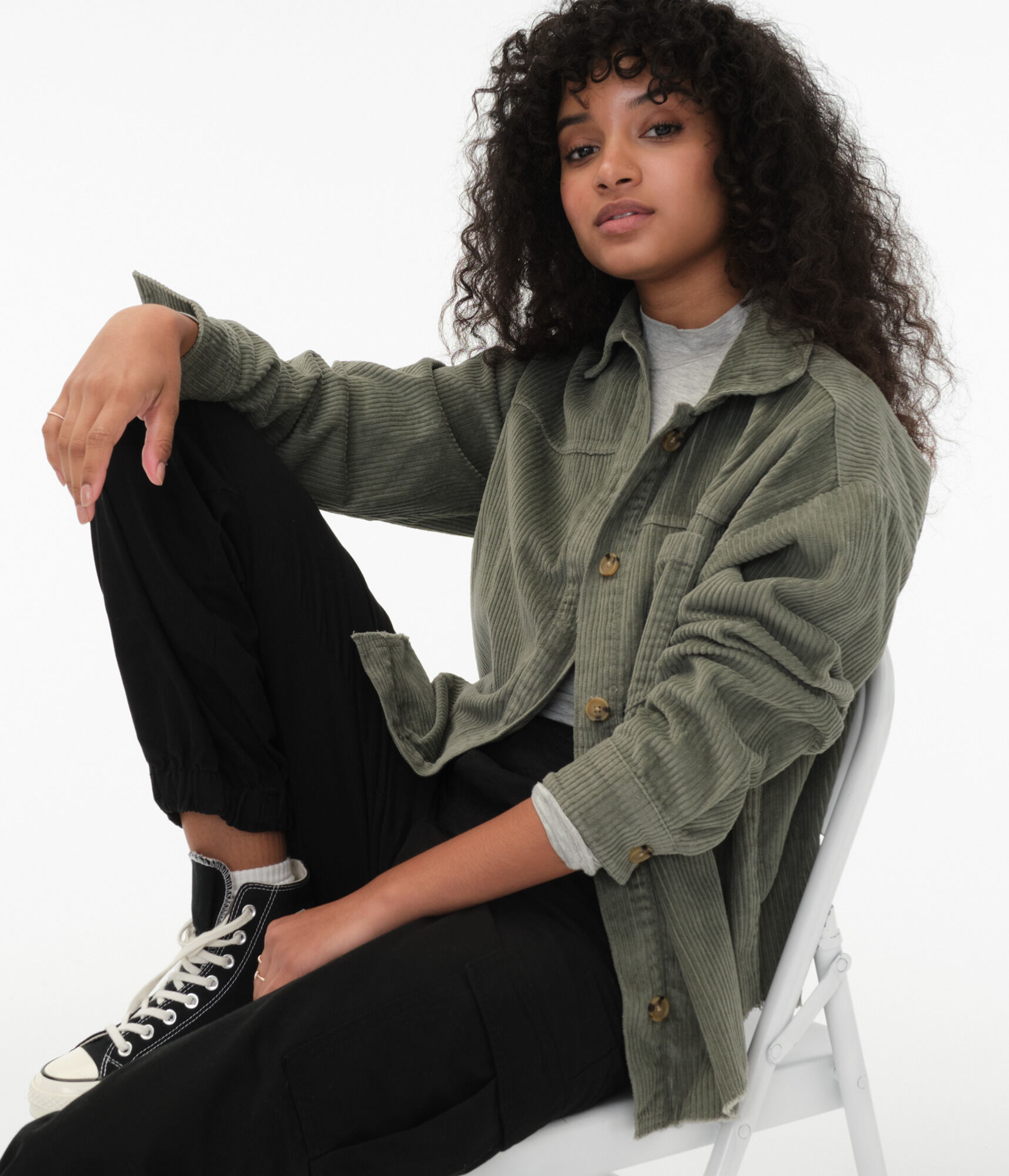 Long Sleeve Corduroy Button-Down Shirt