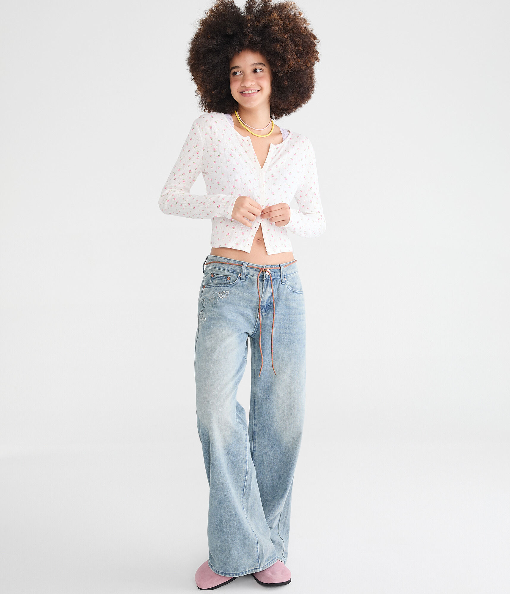 Floral Cropped Pointelle Cardigan