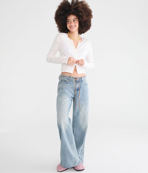 Floral Cropped Pointelle Cardigan Floral Cropped Pointelle Cardigan