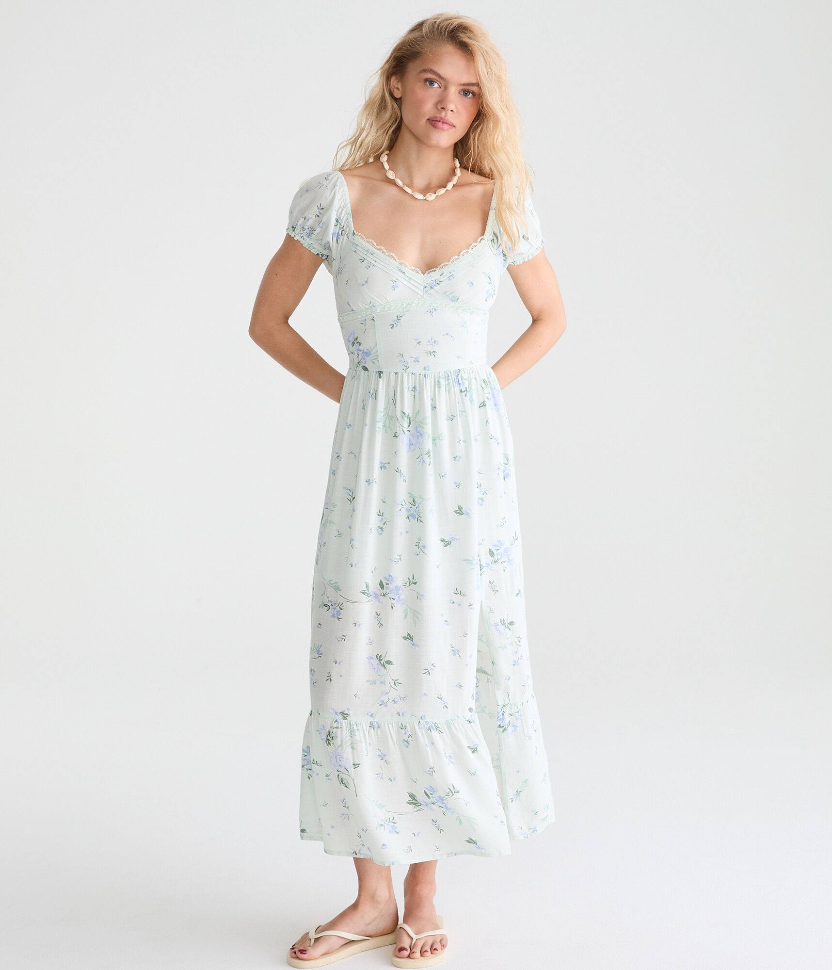 Floral V-Neck Lace Midi Dress
