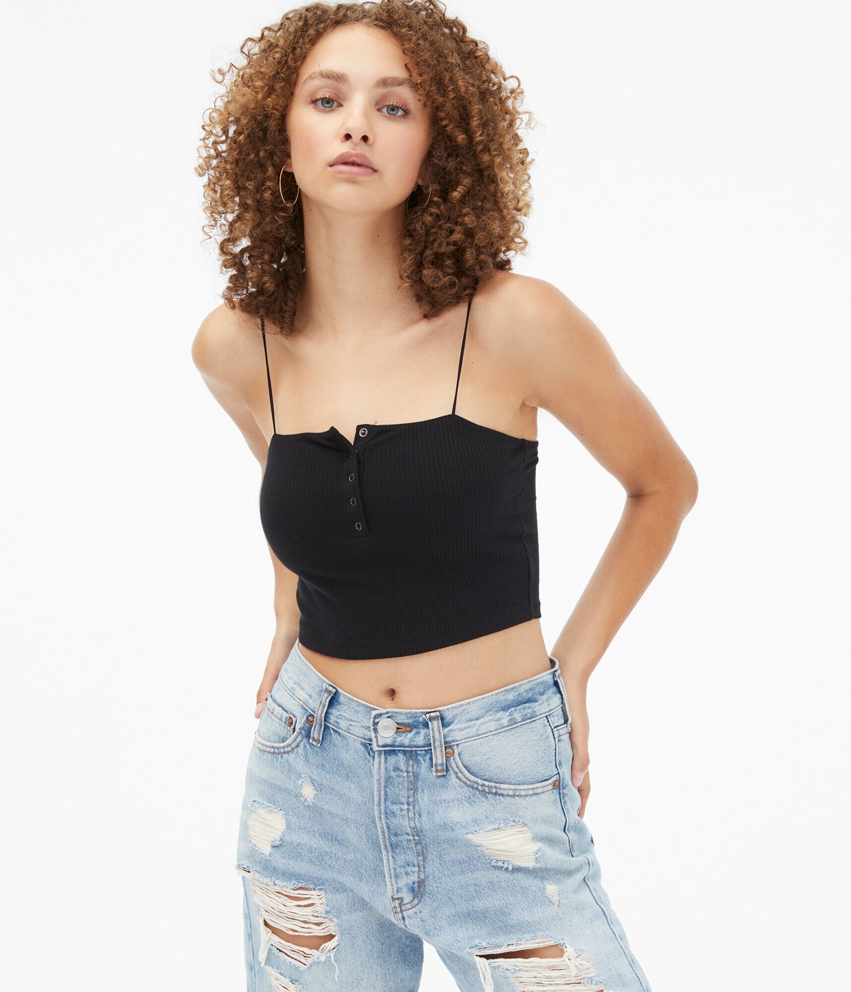 Seriously Soft Snap Henley Cropped Bungee Cami