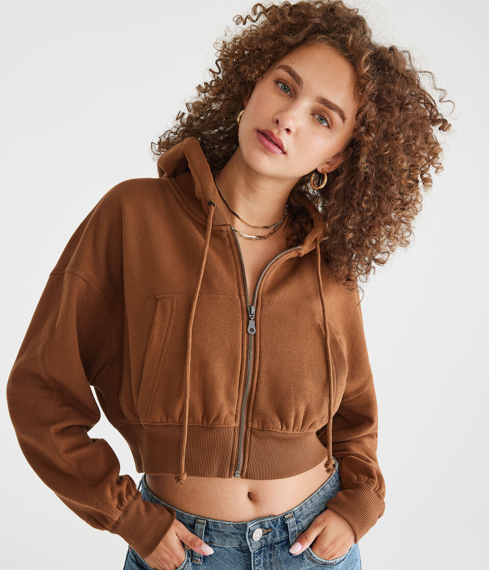Oversized Cropped Full-Zip Hoodie