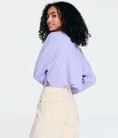 Long Sleeve Waffle-Knit Cropped Henley Tee