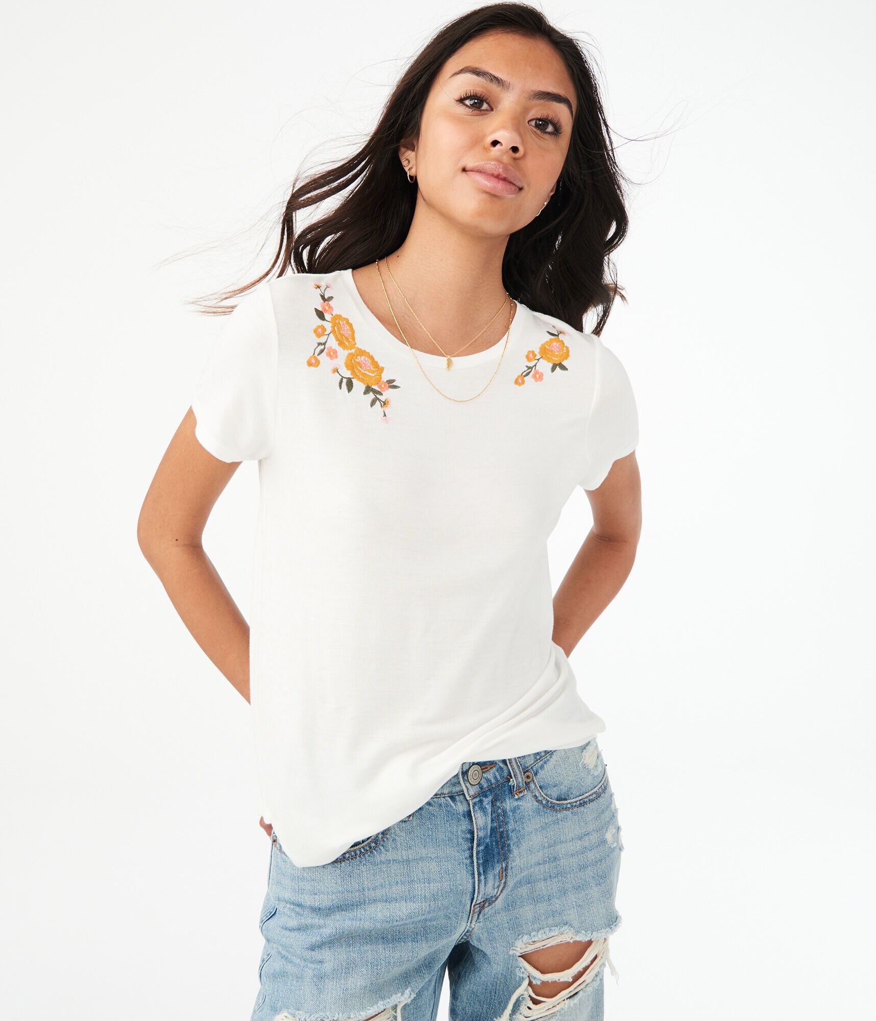 Seriously Soft Floral Embroidered Crew Tee