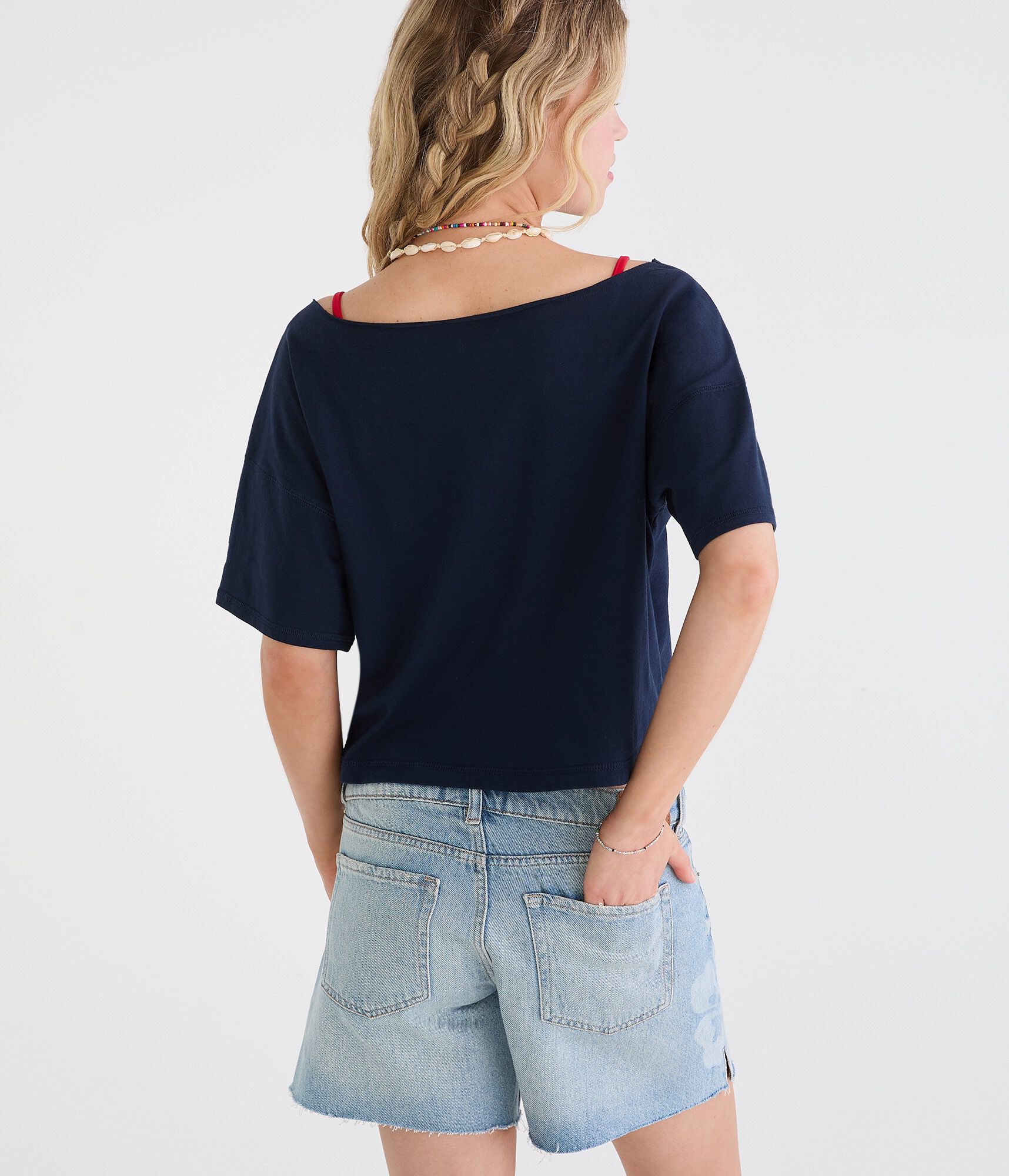 Seriously Soft American Flag Off-The-Shoulder Boyfriend Graphic Tee