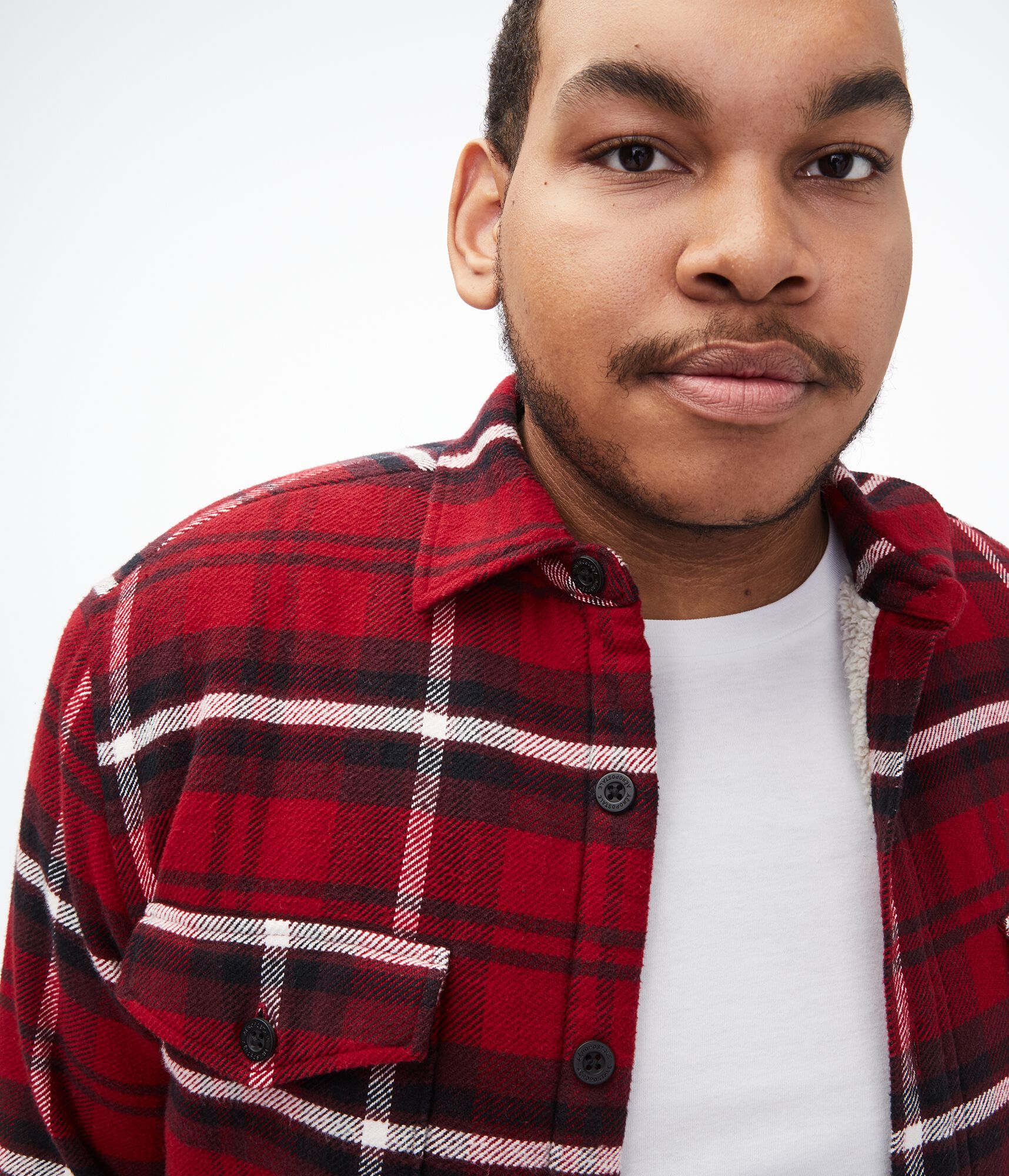 Long Sleeve Plaid Sherpa Button-Down Shirt