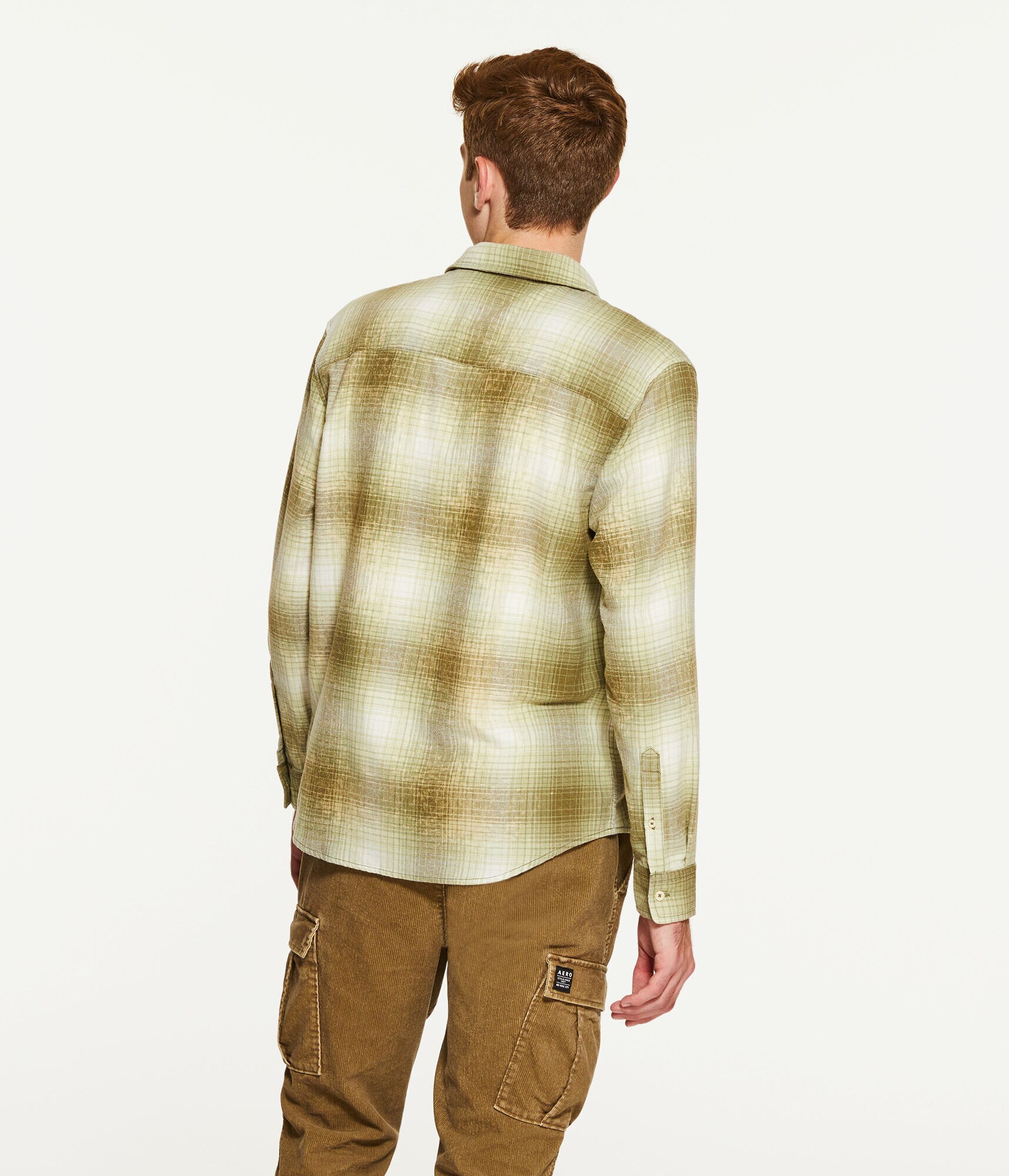 Long Sleeve Relaxed Bleached-Out Plaid Flannel Shirt