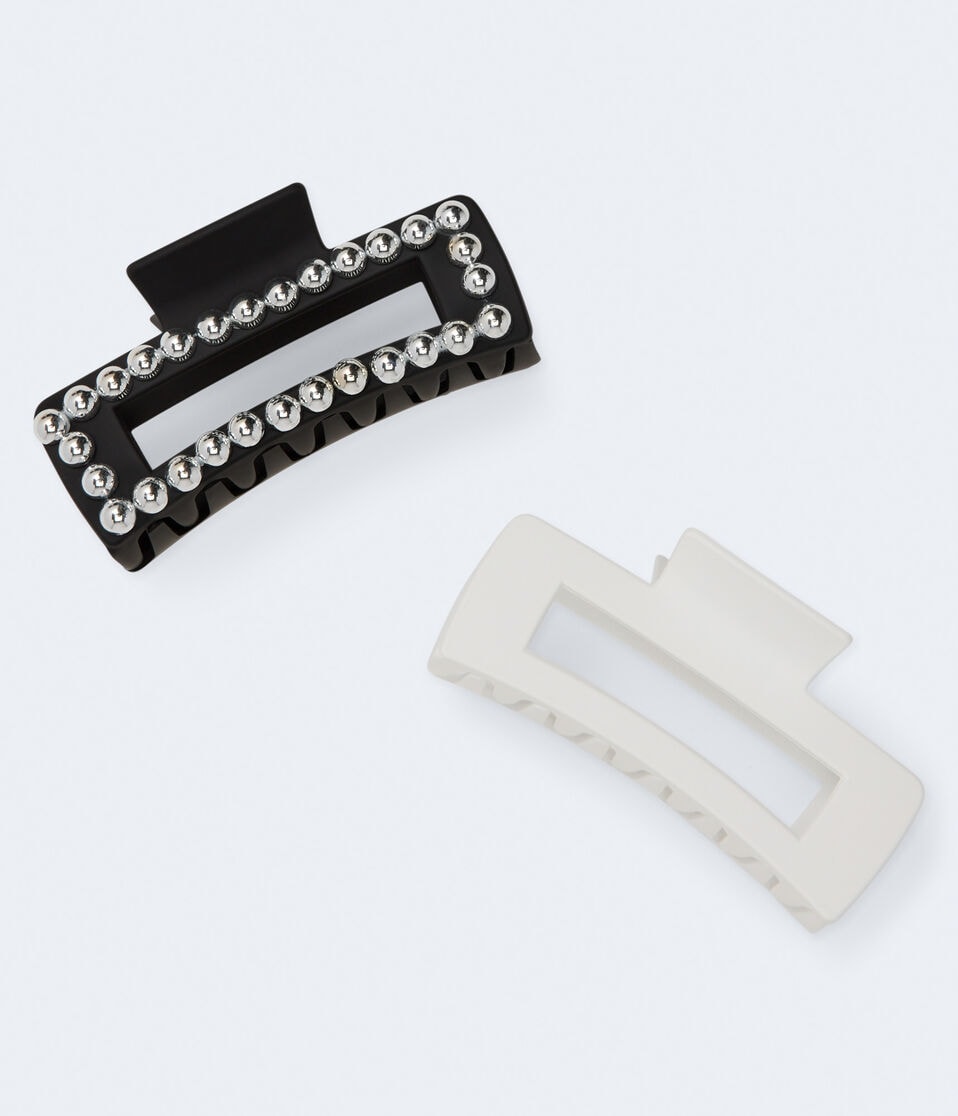 Matte & Studded Open Rectangle Claw Hair Clip 2-Pack