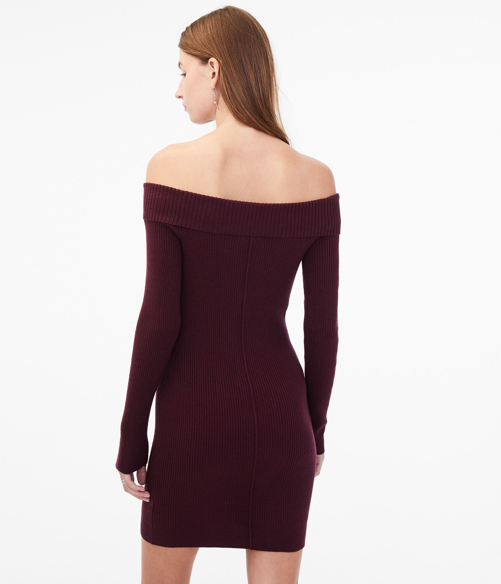 Long Sleeve Ribbed Off-The-Shoulder Sweater Dress***