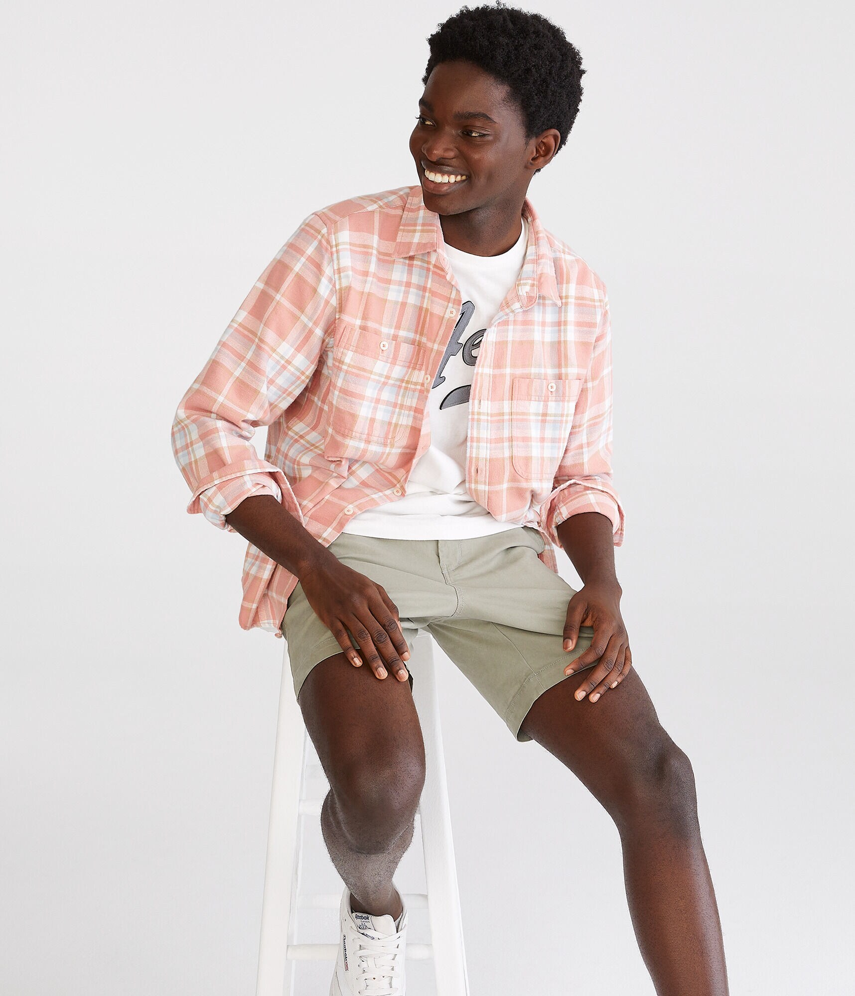 Long Sleeve Relaxed Washed Plaid Flannel Shirt