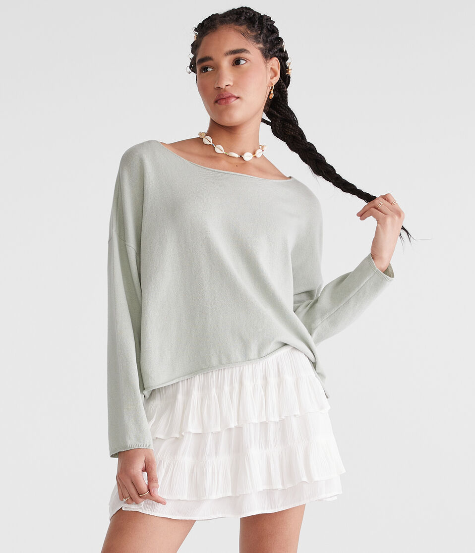 Solid Slash-Neck Sweater