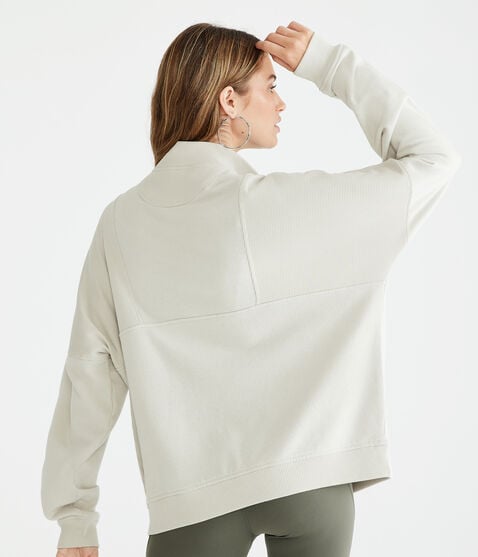 Ribbed Mock-Neck Pullover Sweatshirt