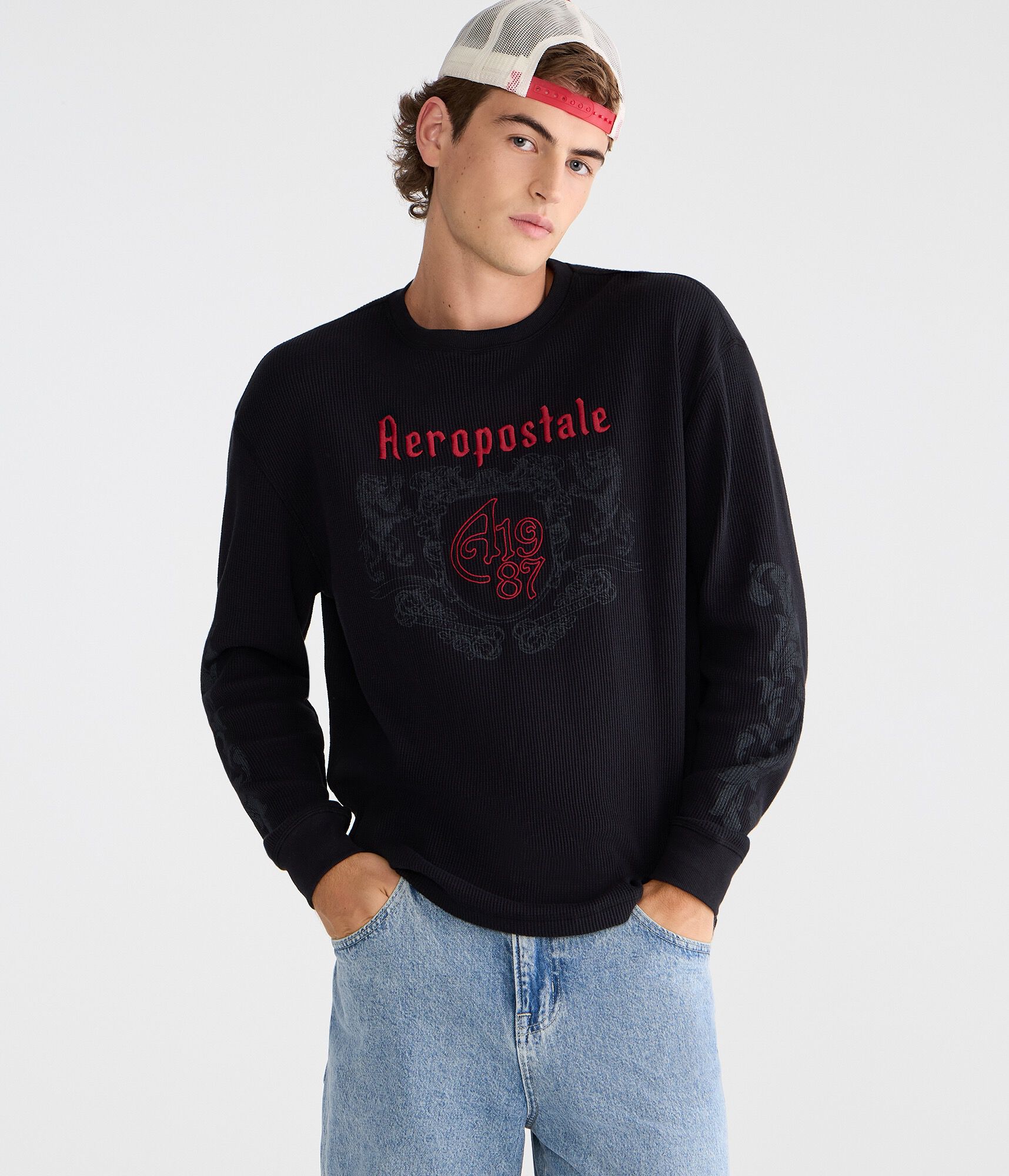 Long Sleeve Gothic Logo Graphic Thermal Tee