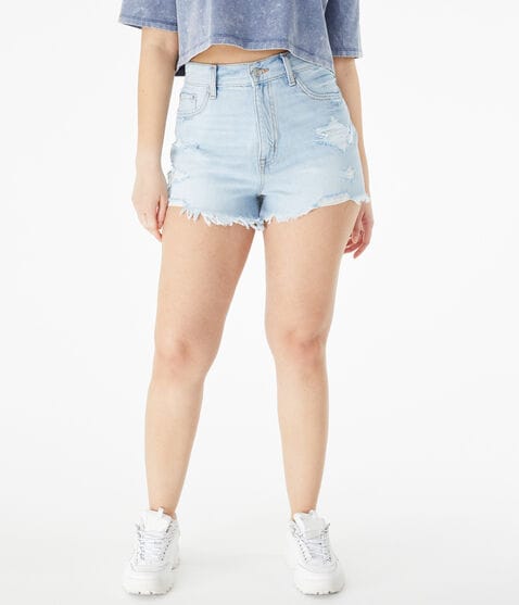 High-Rise Curvy Denim Shorty Shorts