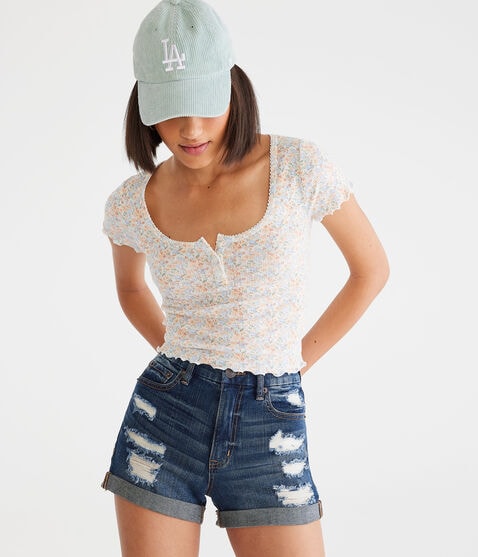 High-Waisted Curvy Denim Midi Shorts