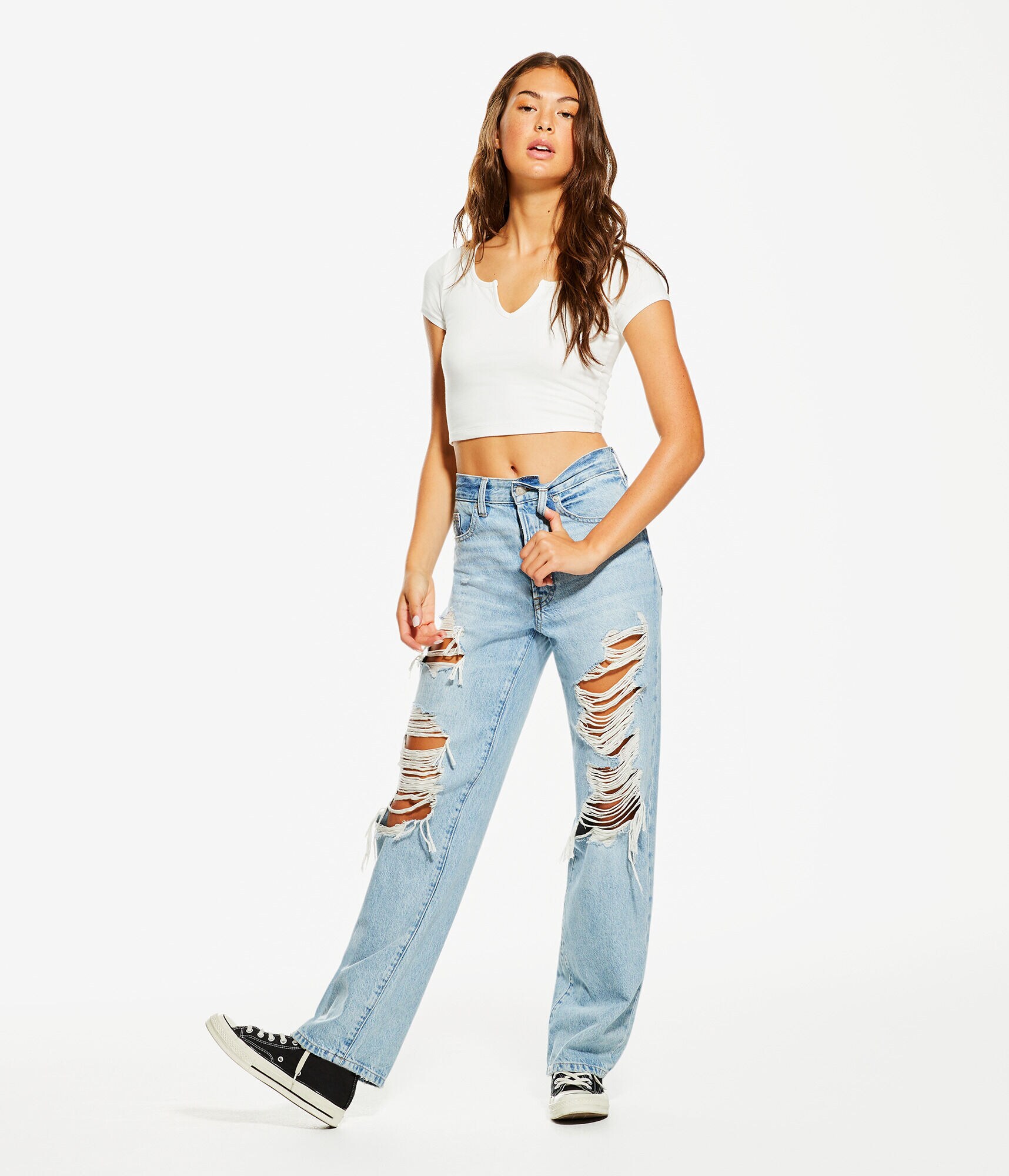 Notch-Neck Shrunken Tee