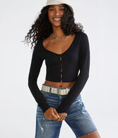 Long Sleeve Peekaboo Cutout Cropped Top