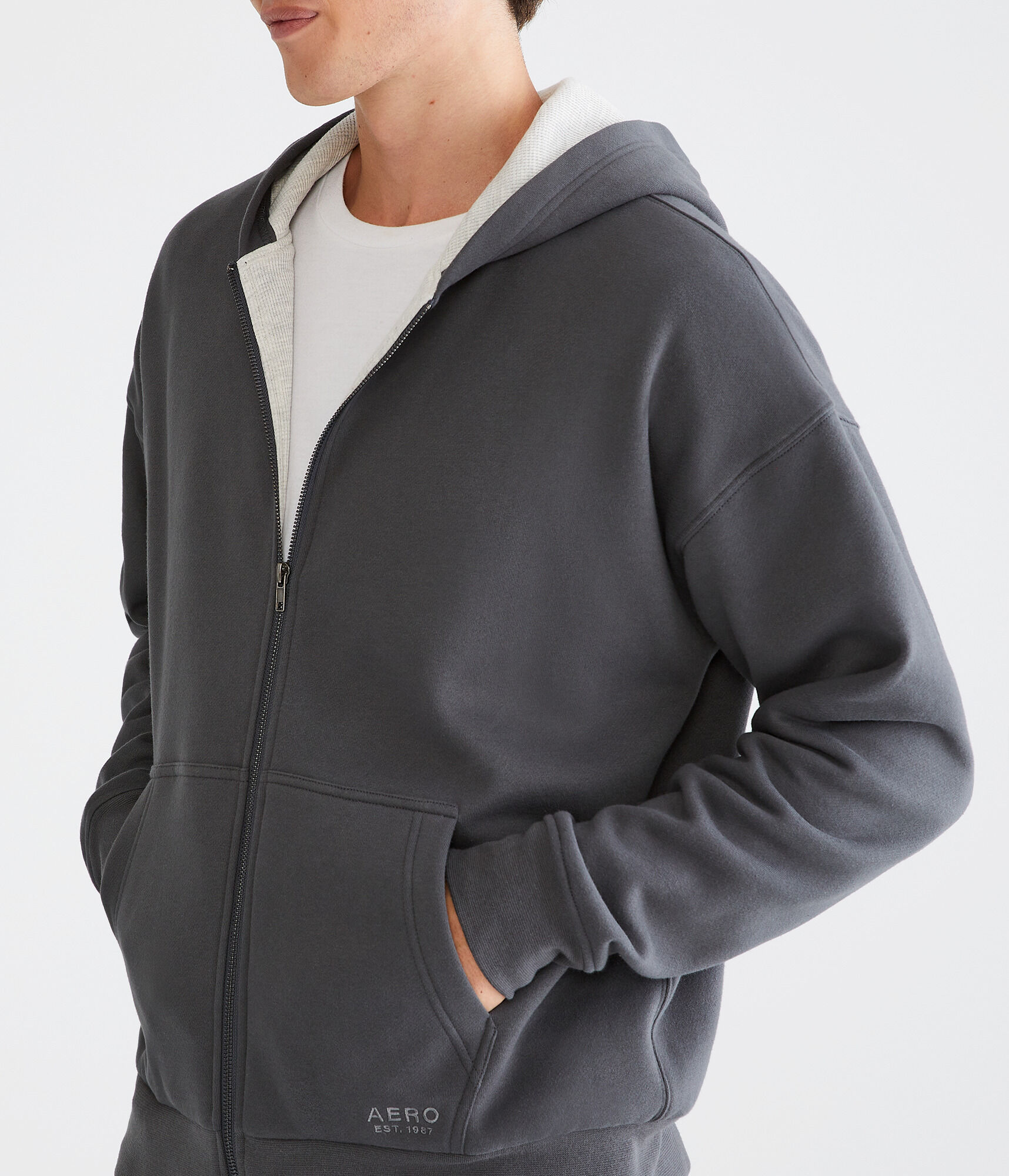 Solid Thermal Full-Zip Hoodie