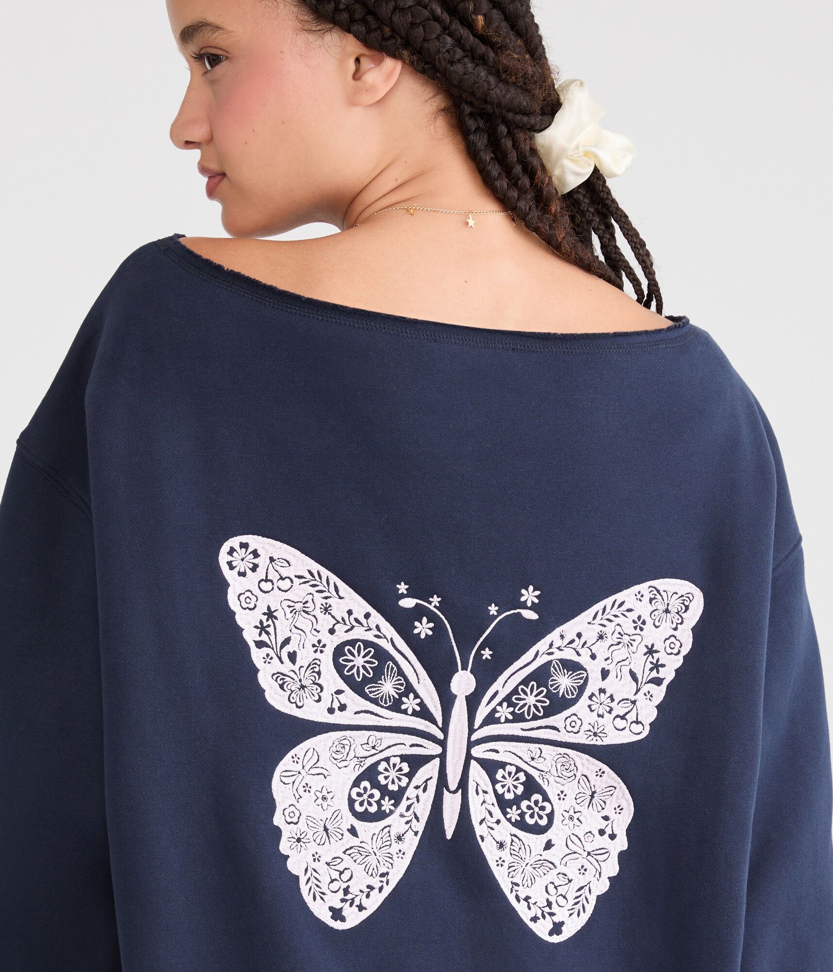 Cloud Soft Butterfly Off-The-Shoulder Sweatshirt