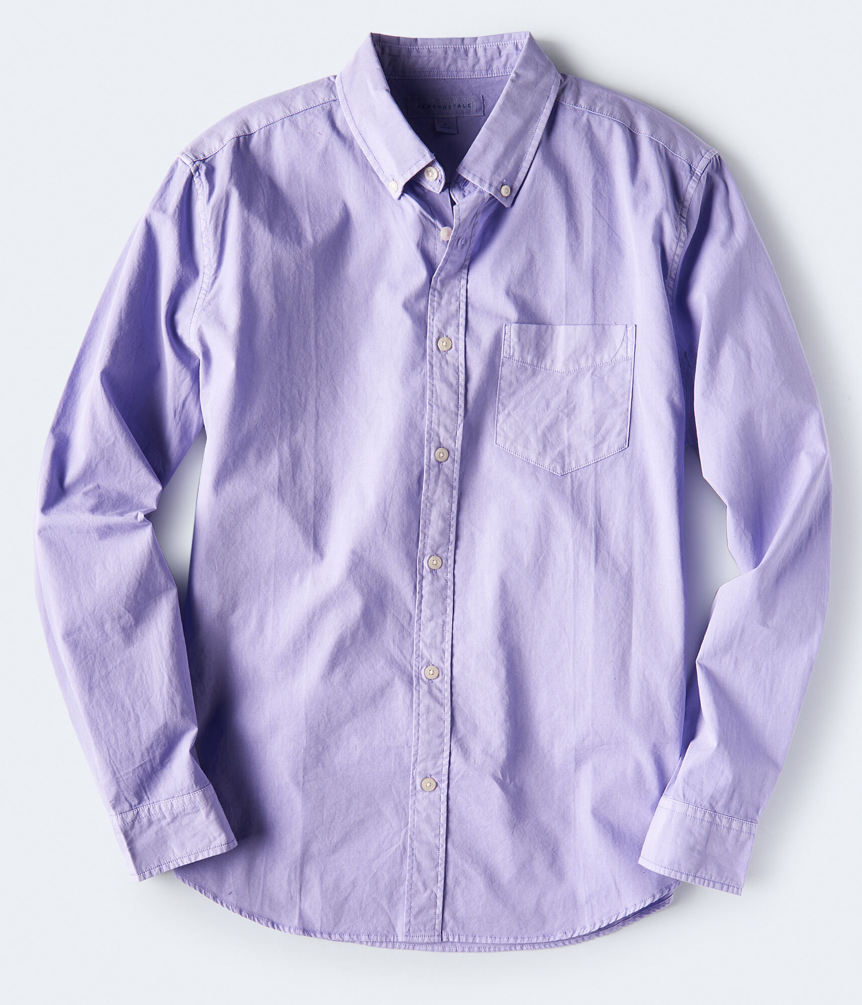 Long Sleeve Solid Garment Dyed Woven Shirt