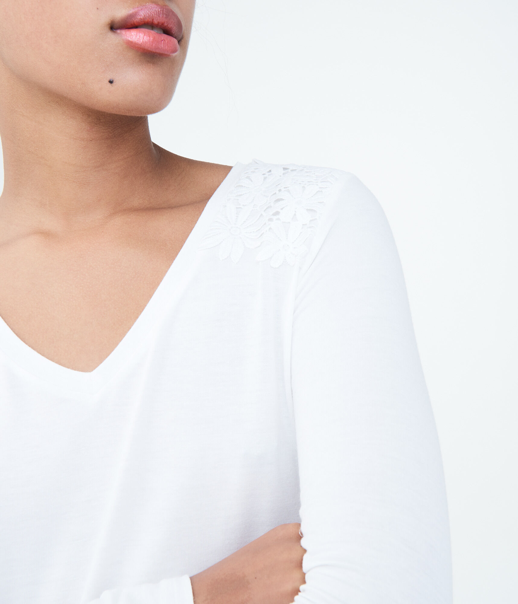 Long Sleeve Seriously Soft Lace Shoulder V-Neck Tee