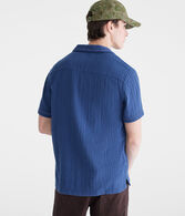 Short Sleeve Stitched Floral Gauze Camp Shirt