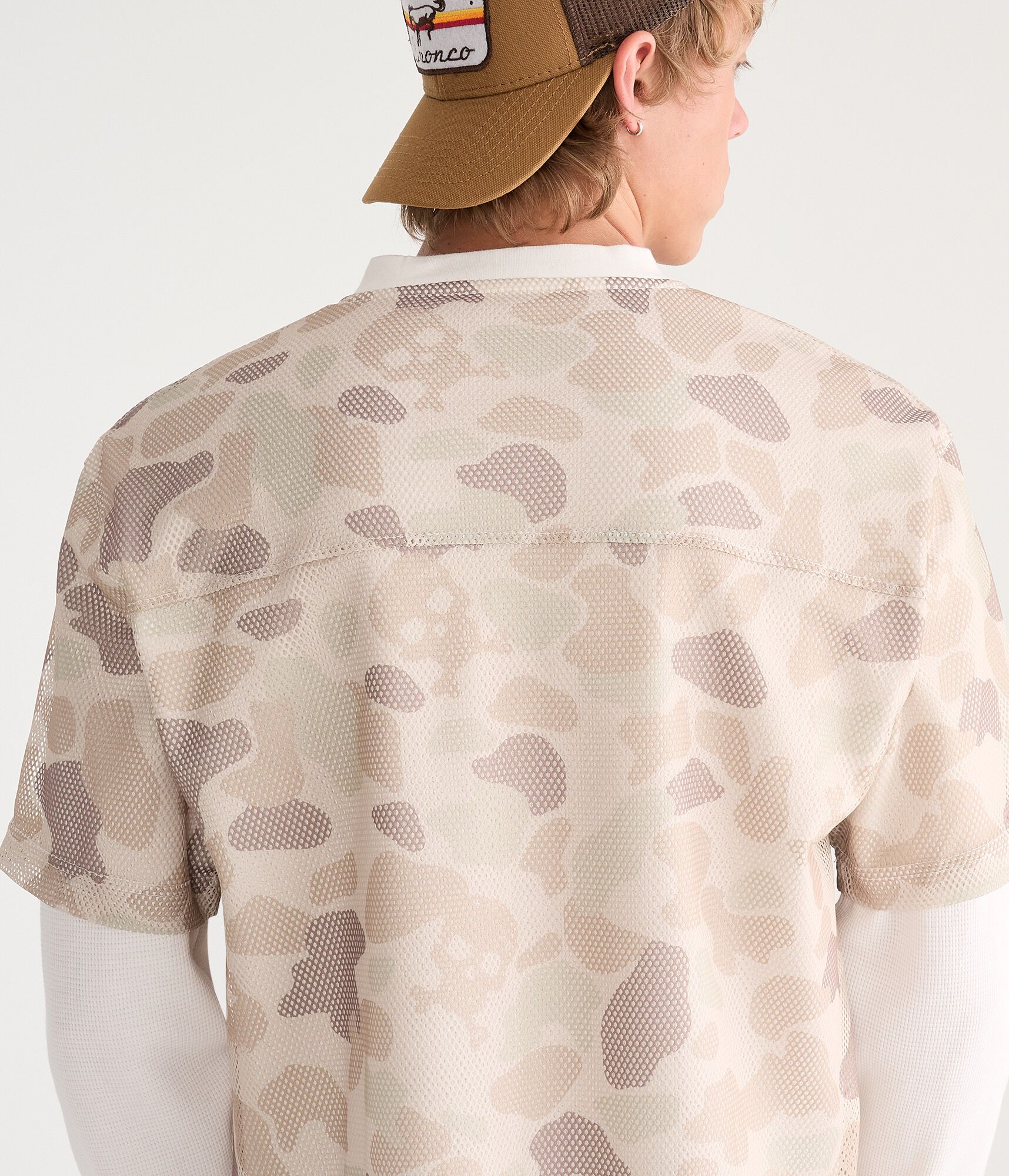 Long Sleeve Skull Camo Boxy Mesh Jersey 2-Fer Tee