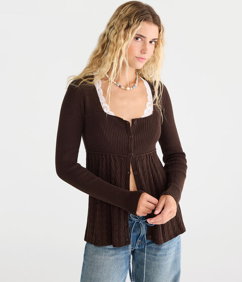 Cable Square-Neck Babydoll Sweater Cable Square-Neck Babydoll Sweater