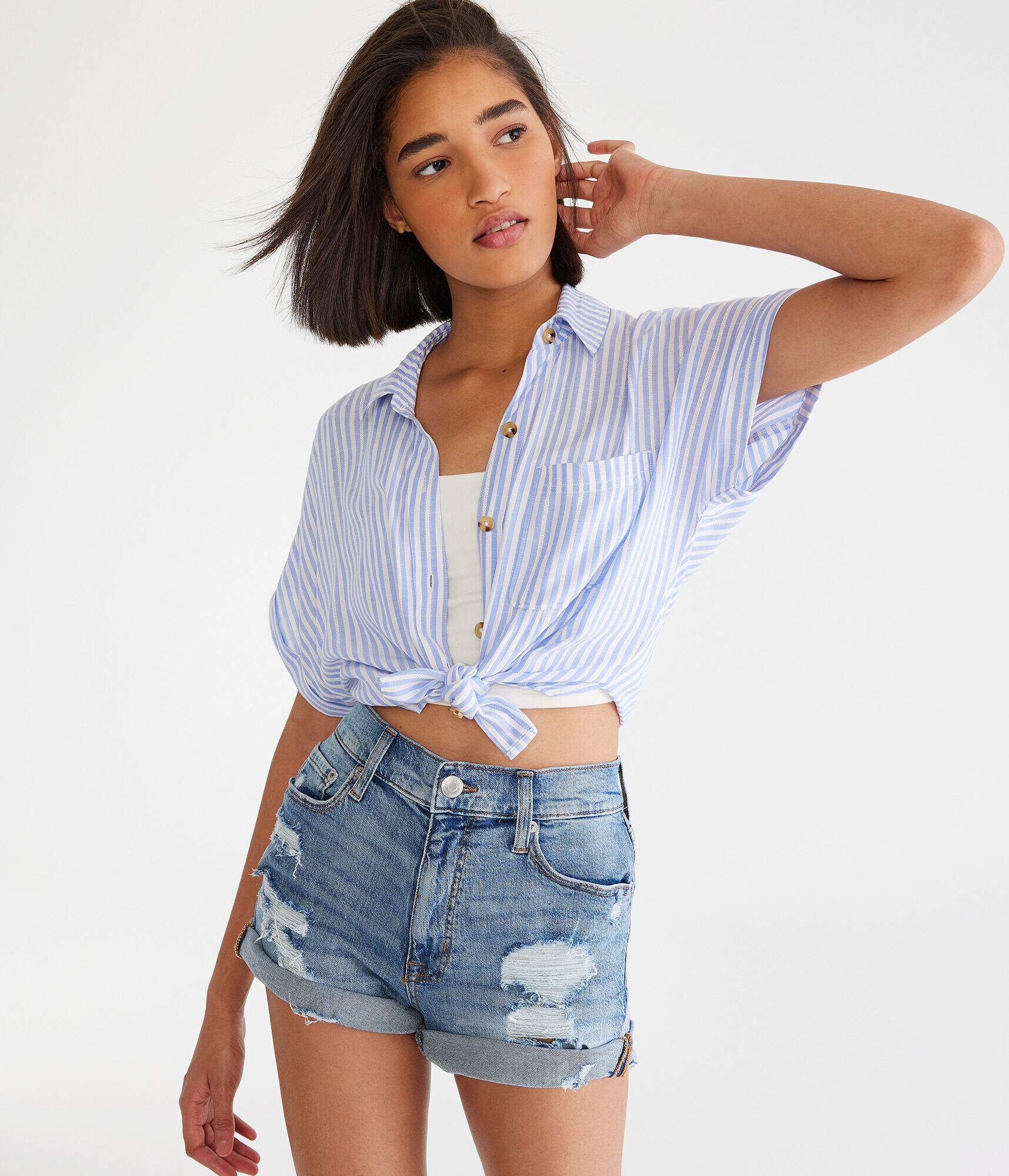 Super High-Waisted Denim Mom Shorts