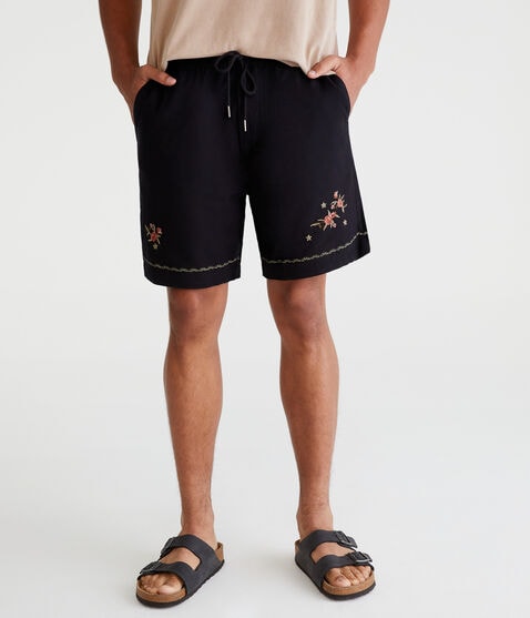 Embroidered Floral Linen Shorts 7" Embroidered Floral Linen Shorts 7"