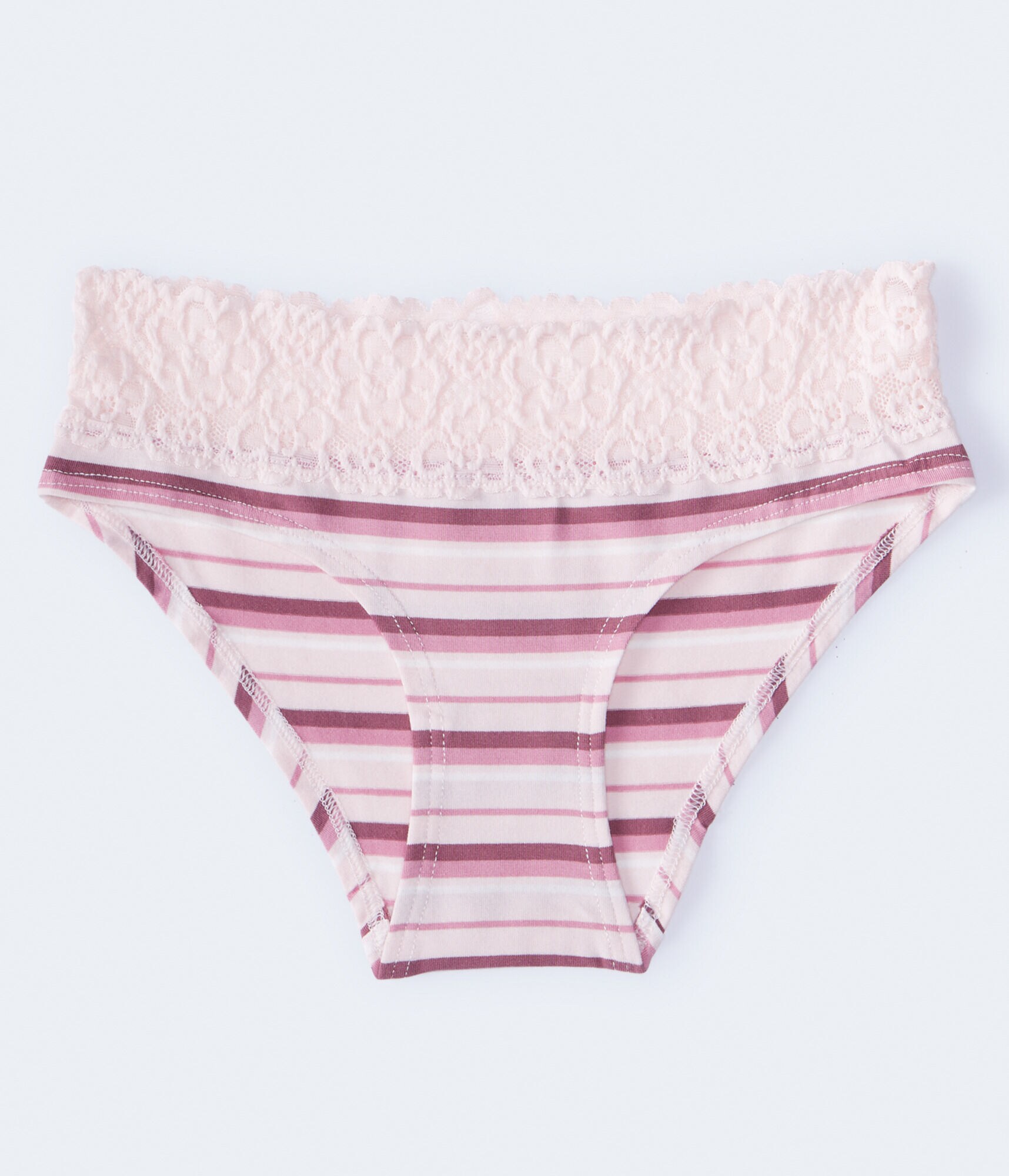 Tonal Stripe Lace-Trim Hipster