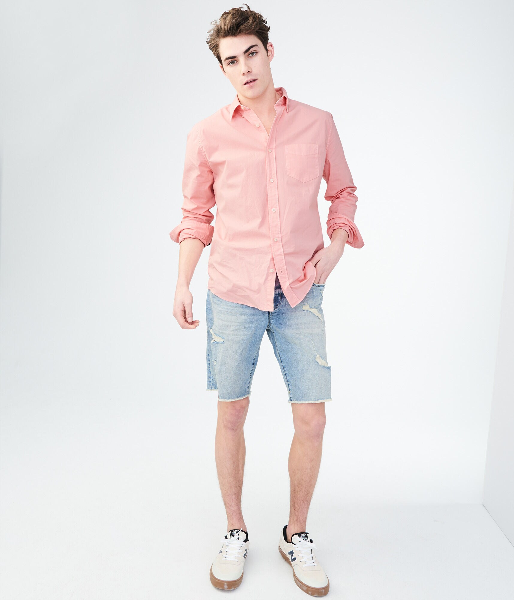 Long Sleeve Solid Stretch Woven Shirt