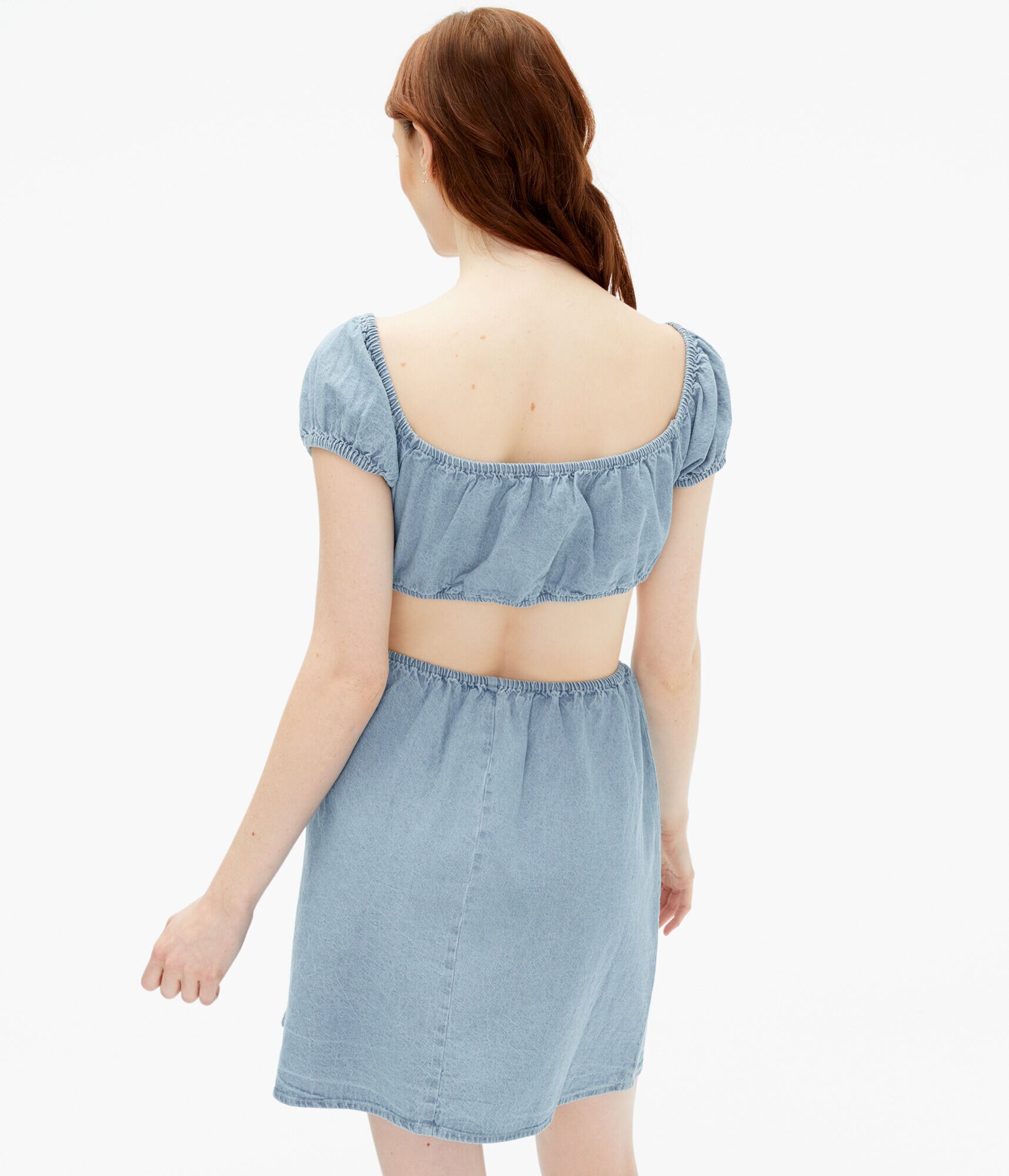 Denim V-Neck Cutout A-Line Mini Dress