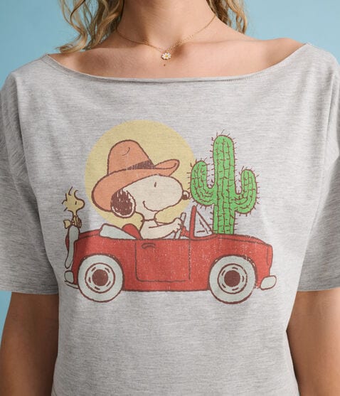 Peanuts® | Aéropostale Western Snoopy Desert Drivin' Off-The-Shoulder Boyfriend Tee