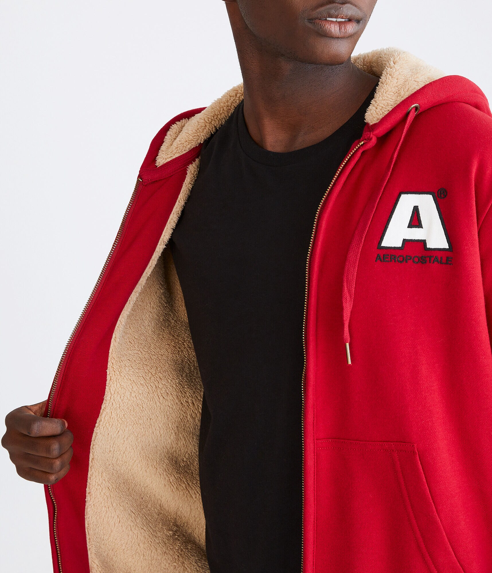 Aeropostale Logo Sherpa-Lined Full-Zip Hoodie