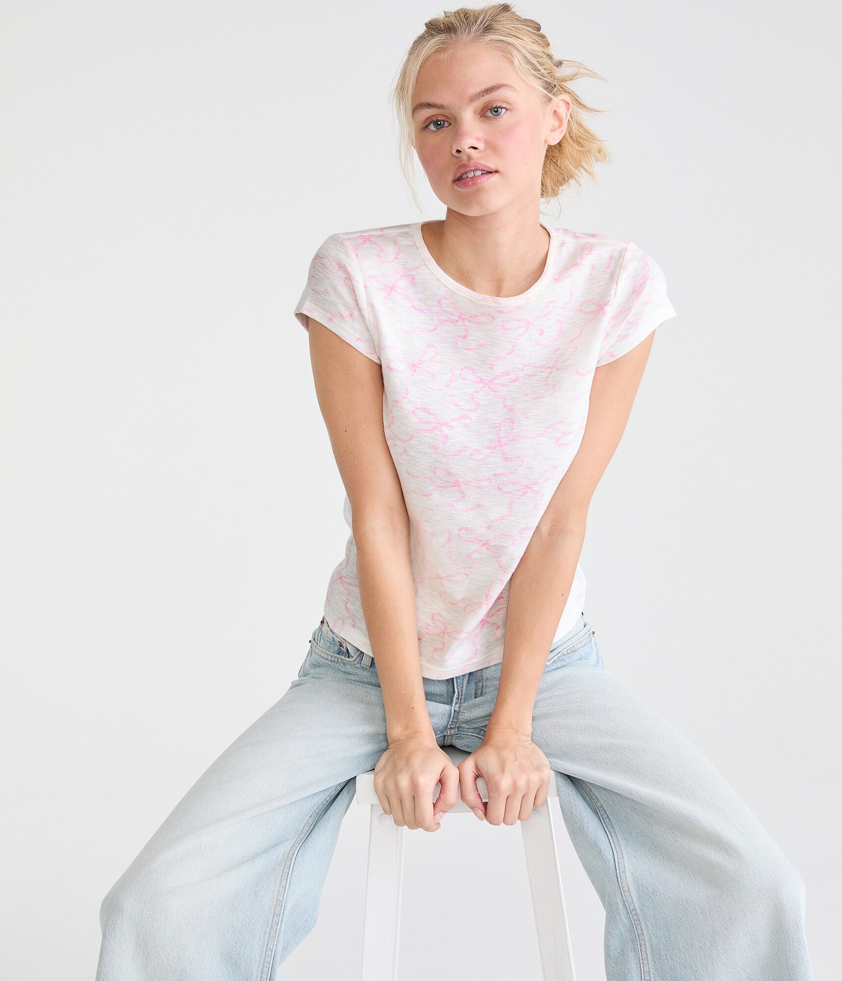 Seriously Soft Bow Print Slub Jersey Crew Tee
