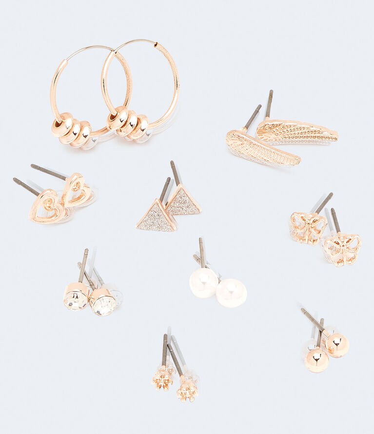 Wings & Love Mixed Stud & Hoop Earring 9-Pack