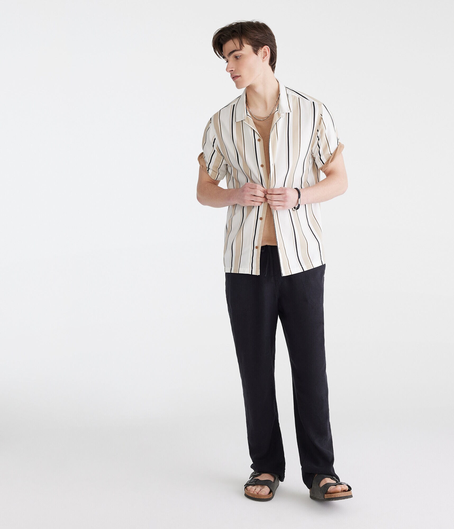 Short Sleeve Vertical Stripe Camp Shirt