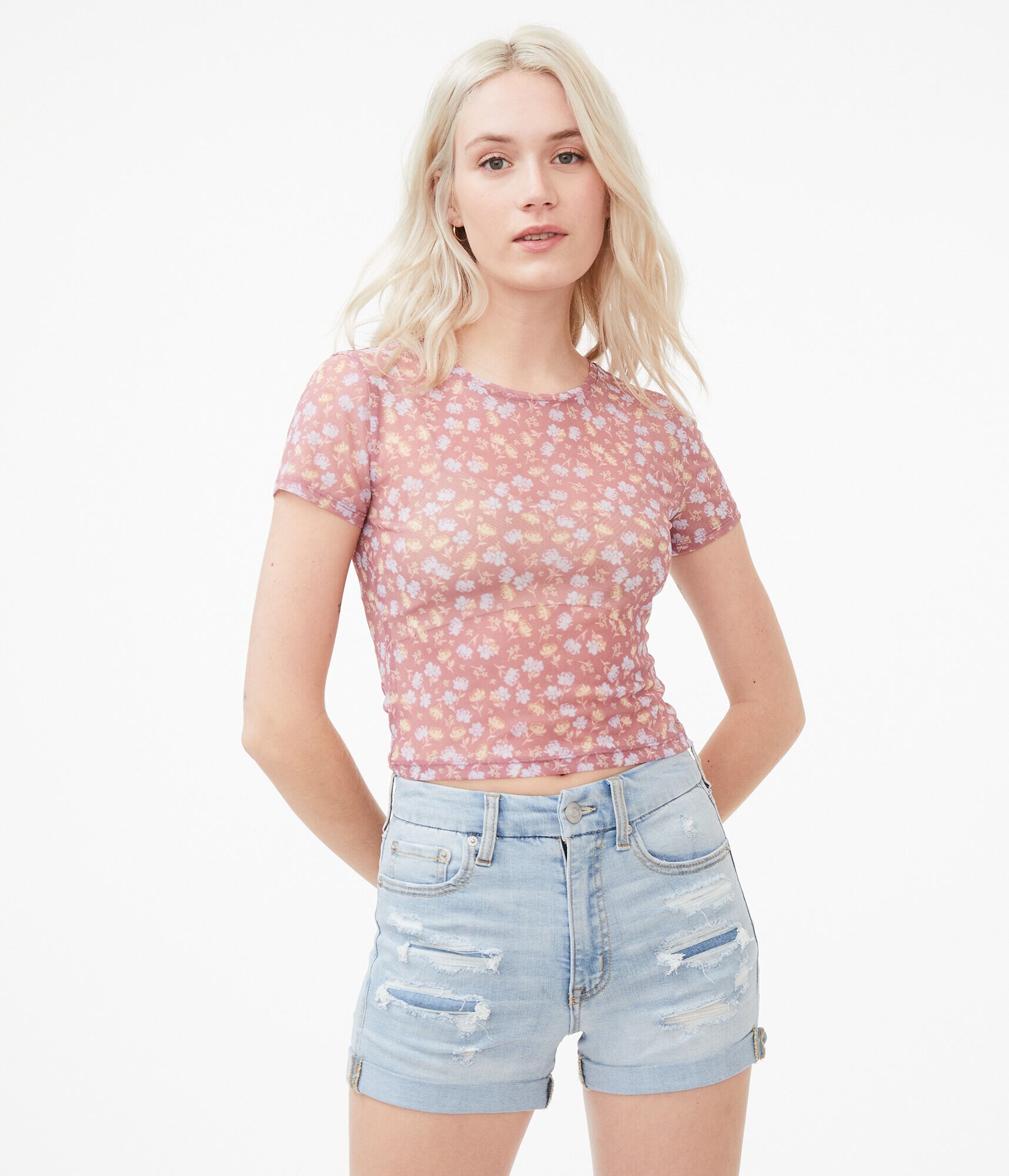 Floral Mesh Shrunken Tee
