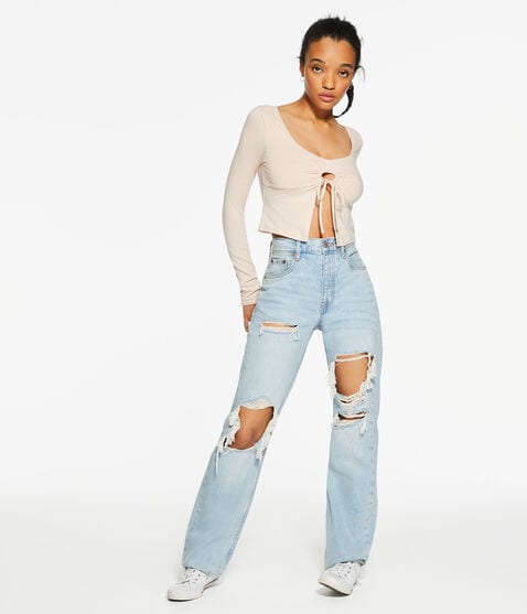 Long Sleeve Seriously Soft Keyhole Flyaway Cropped Baby Tee Long Sleeve Seriously Soft Keyhole Flyaway Cropped Baby Tee