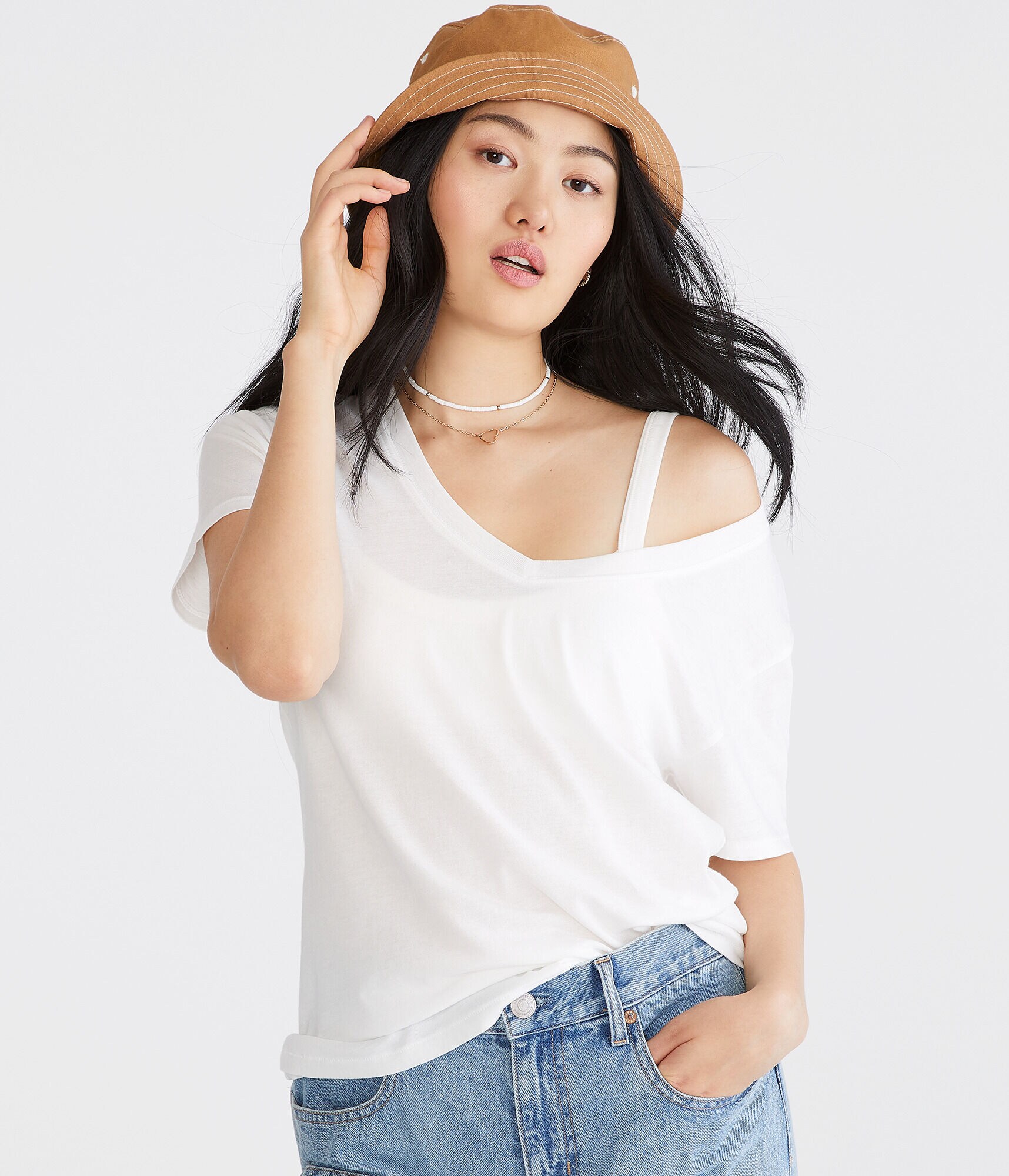 Washed V-Neck Loose-Fit Tee