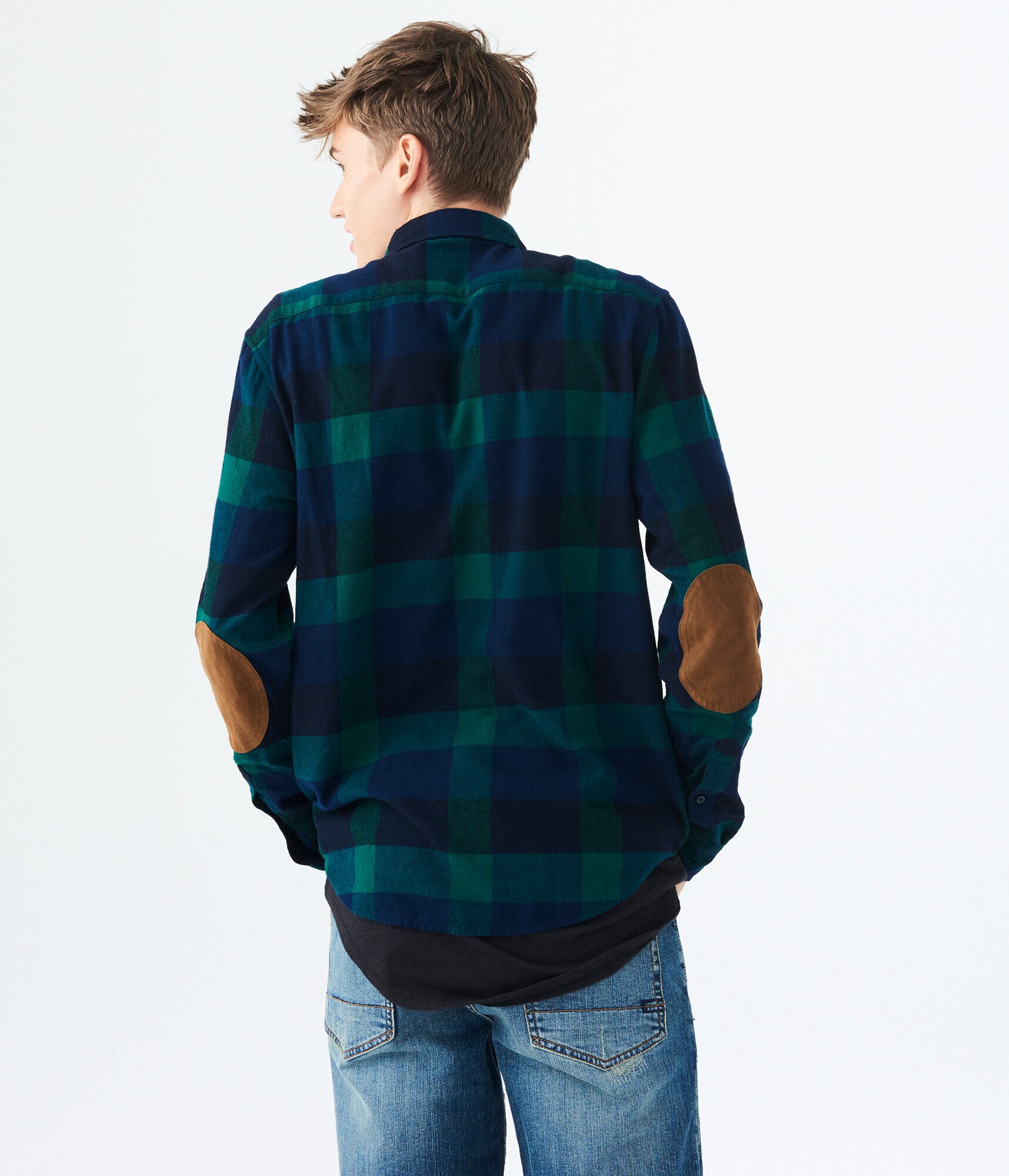 Long Sleeve Black Watch Plaid Flannel Woven Shirt