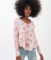 Long Sleeve Tie-Dye Waffle-Knit V-Neck Tee