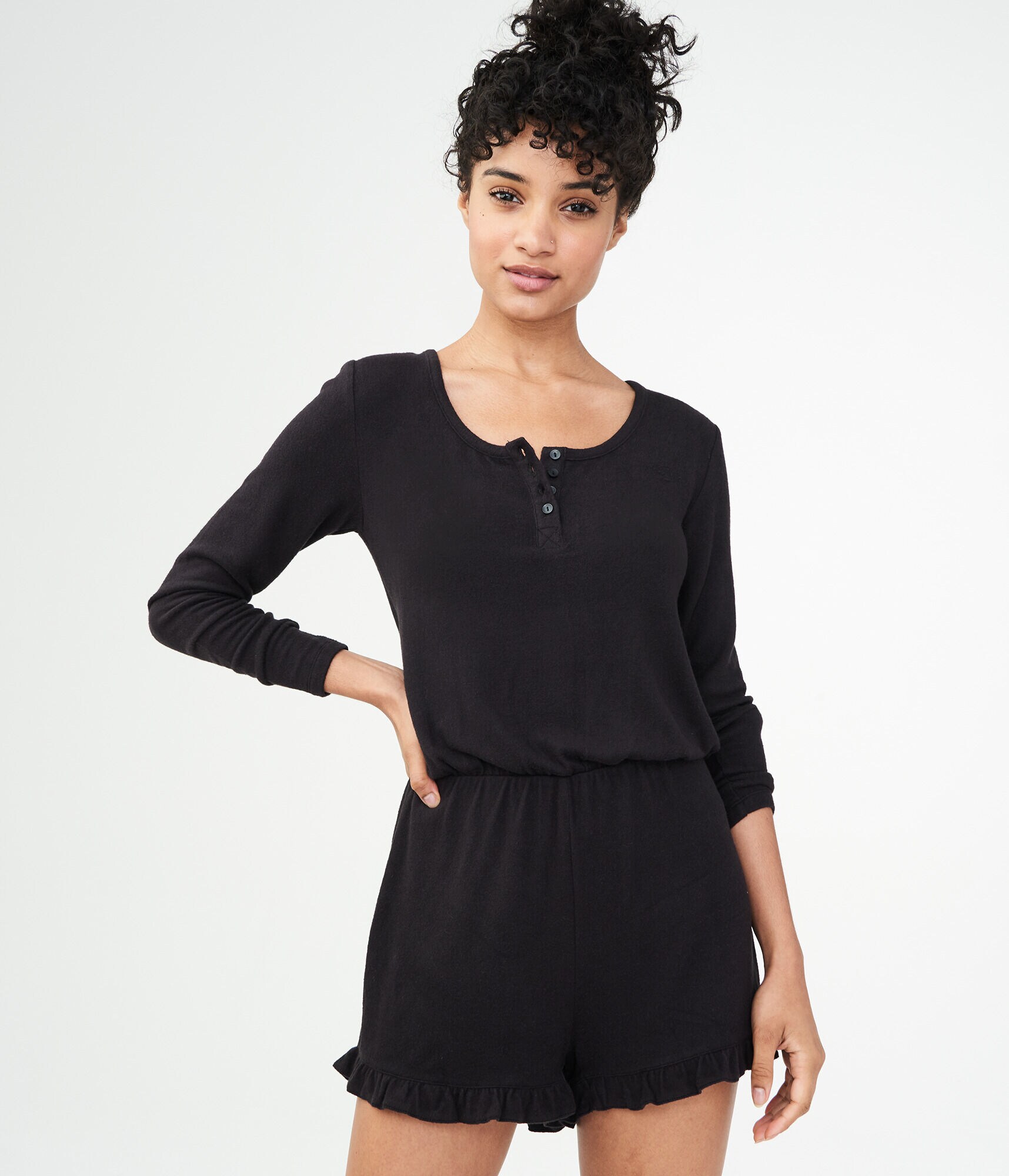 LLD Long Sleeve Henley Romper***